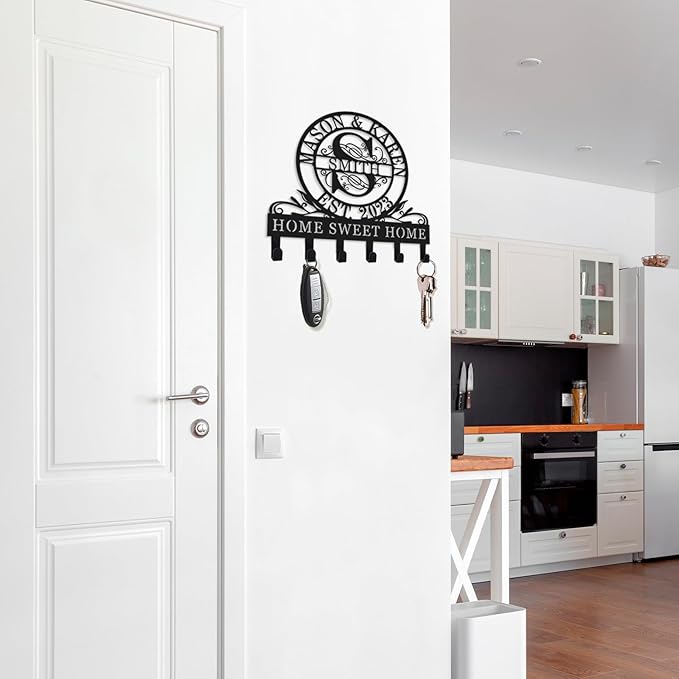 Personalized Metal Key Hooks for Wall, Custom Key Holder for Front Door or Entryway, Wall Mounted Key Rack Organizer, Decorative Keychain Hook, Home Storage Hanger, Housewarming Gift