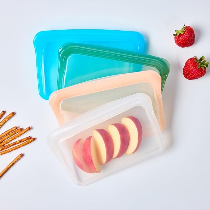 SnapPack Reusable Snack & Sandwich Bags, 2-Pack, 100% Pure Platinum Silicone, Dishwasher Safe, Heat‑Resistant, Freezer‑Safe and Sous‑Vide capable (Ocean Blue)
