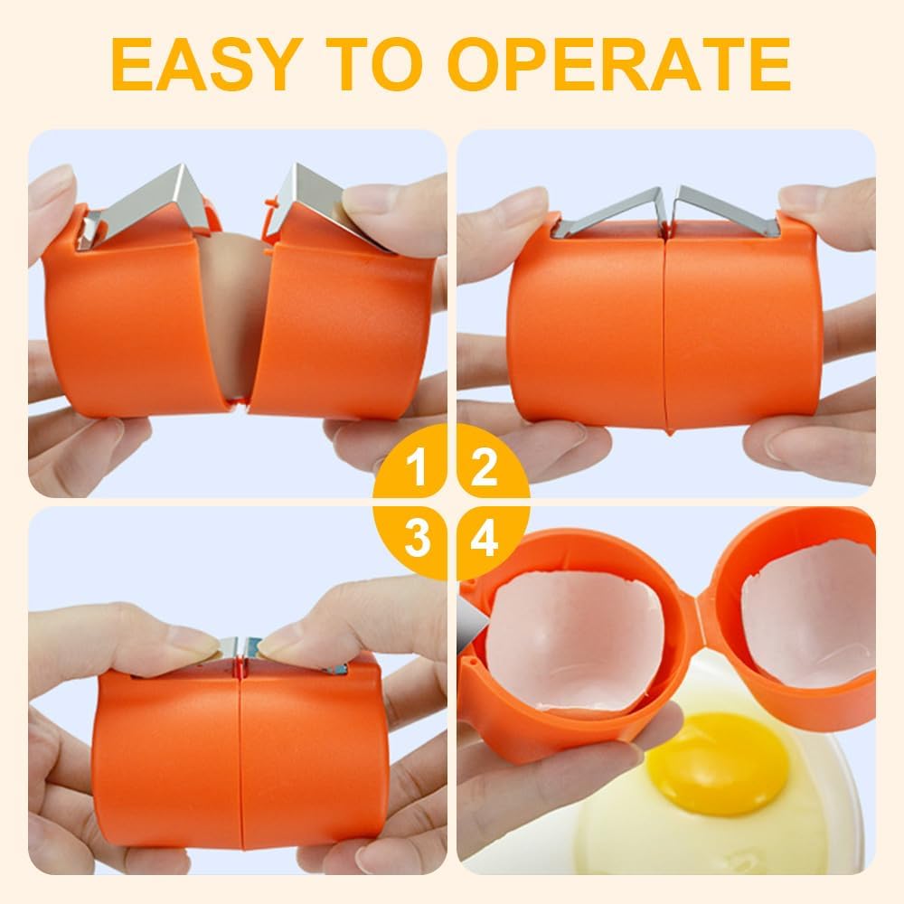 Stainless Steel Egg Shell Opener, 2025 New Egg Shell Cutter Egg Shell Separator for Raw Eggs Gadgets, Multifunctional Egg Cutter Egg Cracker Separator for Home Kitchen (Yellow Red Pink)