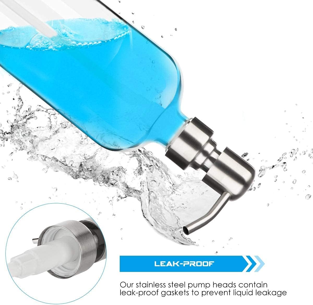 ARKTEK Refillable Soap Dispenser (2 Units) - 17 Oz Clear Glass Bottle with Rust Proof Pump for Hand and Dish Soap, Kitchen Bathroom Countertop