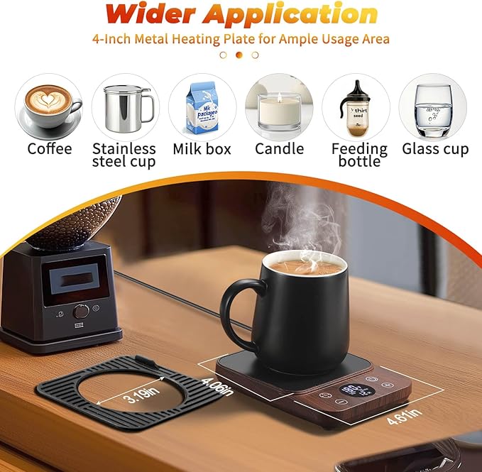 Cup Warmer for Coffee - Fastest Heating & Highest Temperature, Coffee Mug Warmer for Desk Auto Shut Off, 1-12h Timer for Scheduled Start, Electric Beverage Warmer for Coffee (Woodgrain, NO Cup)