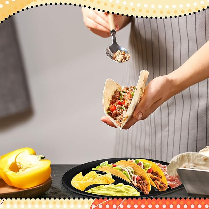 Roshtia 24 Pcs Taco Holder Fiesta Bulk with 2 Stand Holder 4 Compartments Plastic Tray for Soft and Hard Shell Tacos, Microwave Safe for Soft & Hard Shell Tacos(Black)
