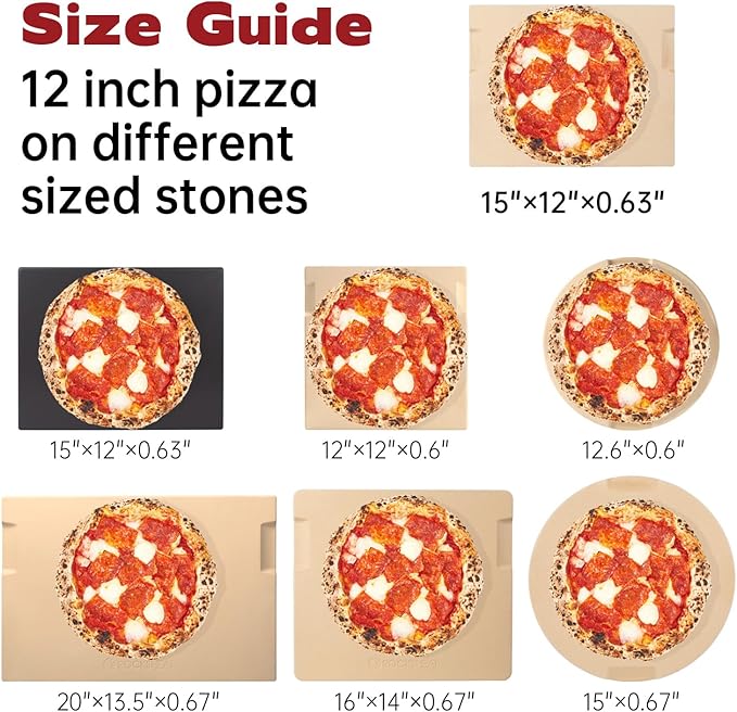Pizza Stone for Oven and Grill, 15x12 Inch Cordierite Baking Stone with 4 Built-in Handles, 7.4lbs Heavy Duty Thermal Shock Resistant for Crispy Crust Pizza Bread Cookies BBQ