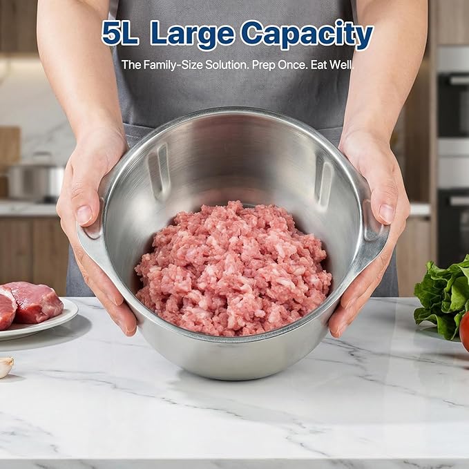 20 Cups Large Capacity Food Processor,5 Speed Electric Meat Grinder Vegetable Chopper,500W Powerful Motor 6 Bi-Level Blade Meat mincer for Vegetable, Nuts, Onion, Garlic with 304 Stainless Steel Bowl