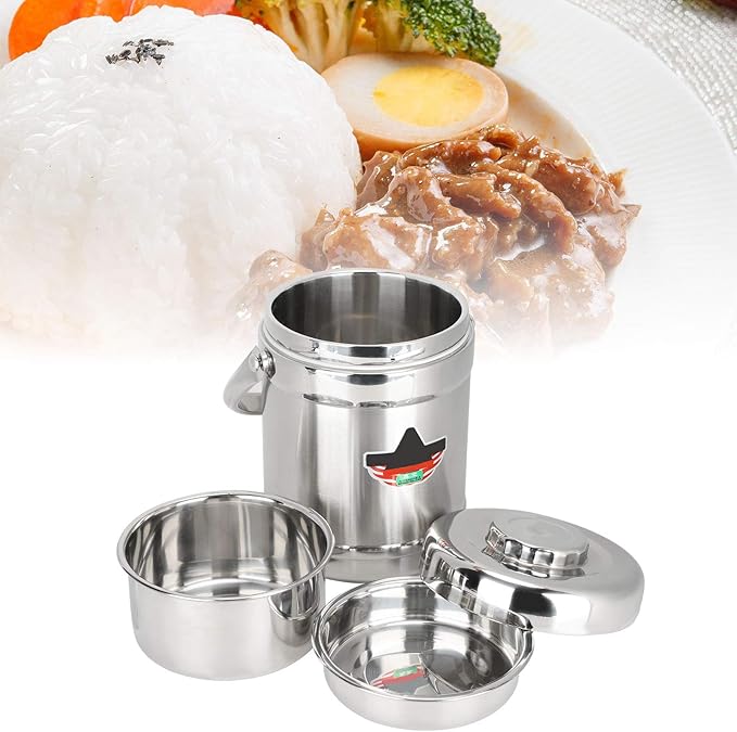 Vacuum-Insulated Food Jar, 1.8L Straight Shape Double-Wall Vacuum Insulated Lunch Box, Stainless Steel Hot Food Container and Lunch Container Bento Box for Food Flask Wide Mouth, Silver