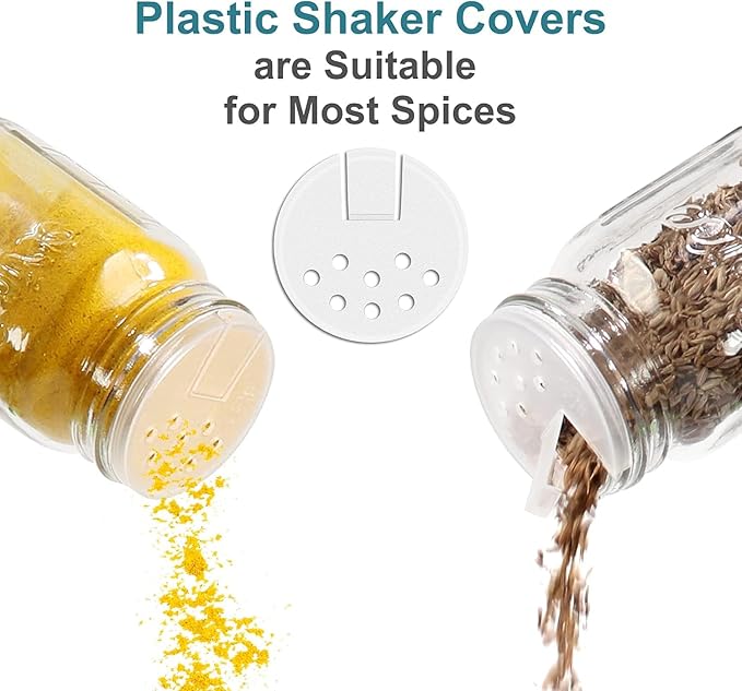 CycleMore 30 Pack 4oz Glass Mason Spice Jars, Round Spice Containers with Silver Metal Caps and Pour/Sift Shaker Lids-80pcs Labels,1 Silicone Collapsible Funnel,1 Brush and 1pcs Pen Included