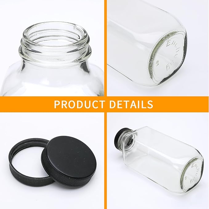 Encheng Beverages Drinking Bottles 12oz,Glass Water Botttle with Lids,Octagonal Vintage 350ml,Juice Bottles for Storage Tea,Kombucha,Milk Smoothies Jars 20Pack