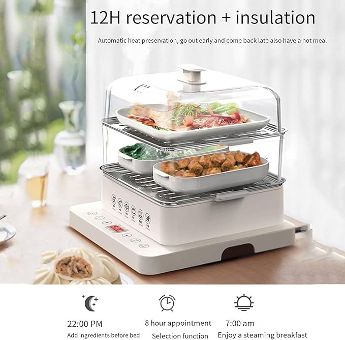 Food Steamer Electric Multicooker 800W | 3 Layers with Automatic Heat Preservation | Foldable Design | Touch Control Visual Panel
