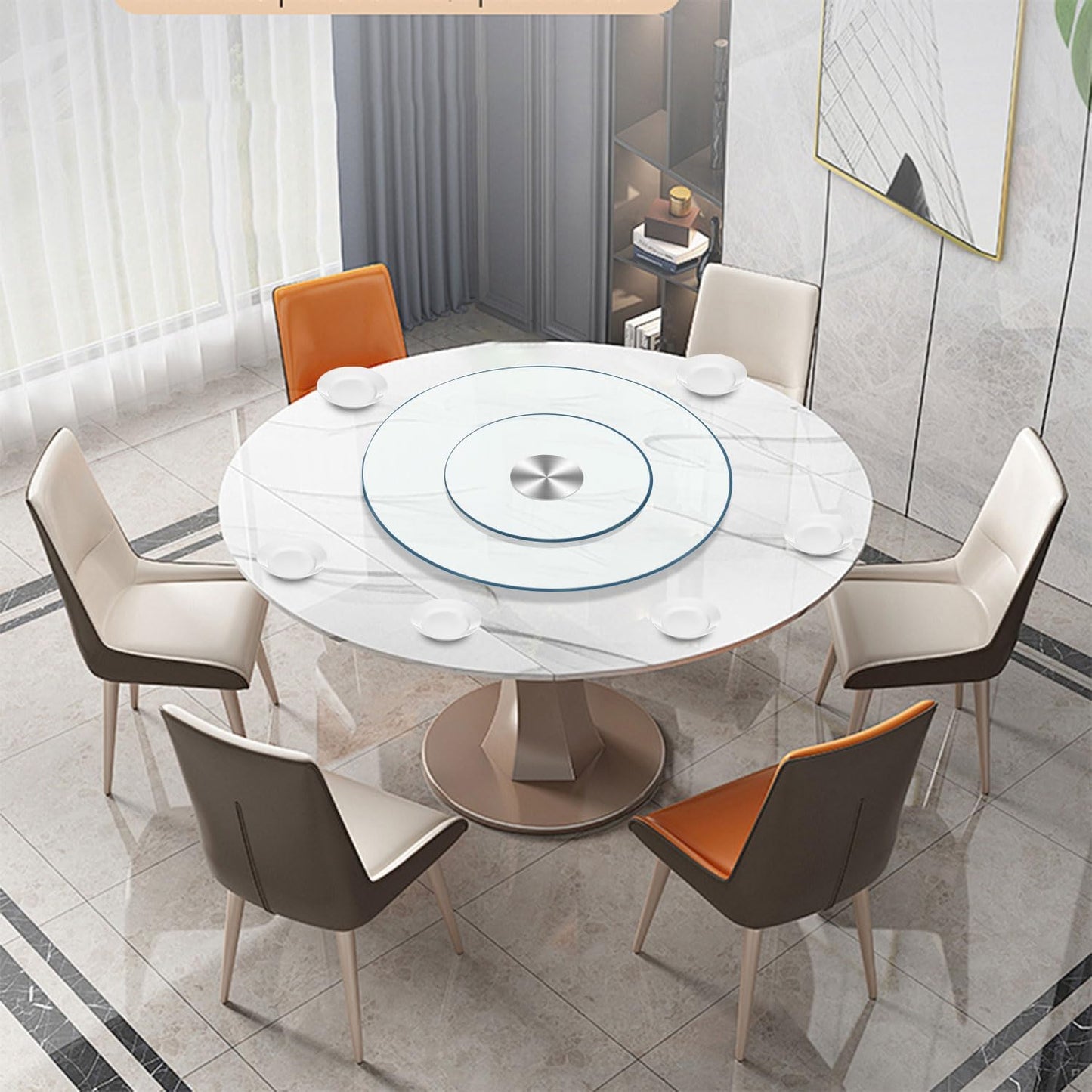 24" Tempered Glass Lazy Susan Turntable for Dining Table Large Tabletop 360° Rotating Tray Clear Serving Plate - Perfect for Family Gatherings, Banquets, and Weddings