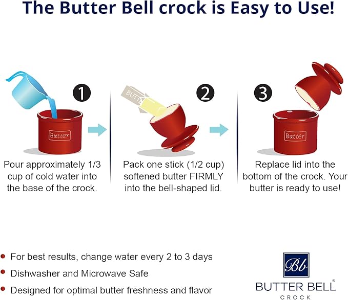 Butter Bell - The Original Butter Bell Crock by L. Tremain, a Countertop French Ceramic Butter Dish Keeper for Spreadable Butter, French Ceramic Butter Dish Keeper, Specialty (Matte Black)