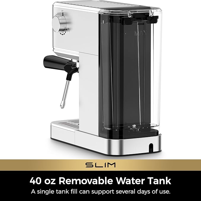 CHULUX Slim Espresso Machine with Milk Frother, 20 Bar Professional Italian Pump Espresso Coffee Machine for Home Cappuccino & Latte Maker, Stainless Steel, Silver