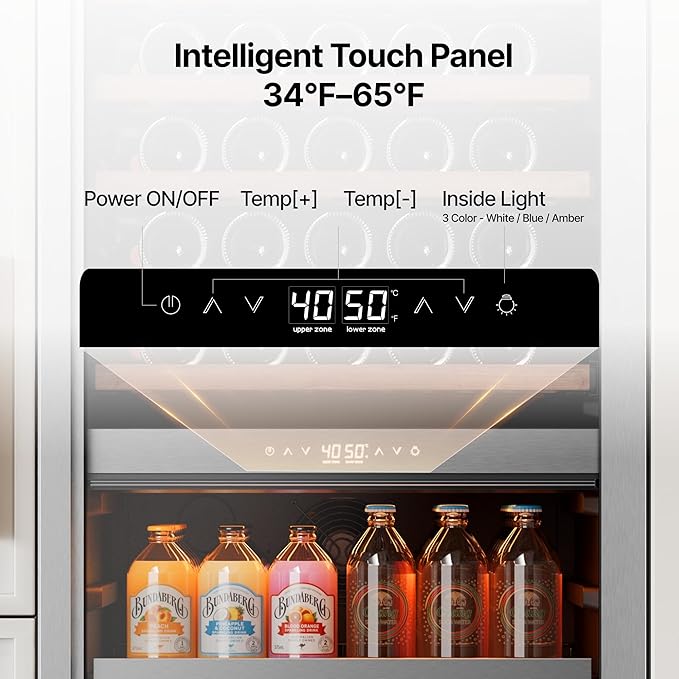 Ca'Lefort 24 Inch Wine & Beverage Refrigerator - 185 Can + 77 Bottle Dual Zone 34-65°F Cooler, 10 Adjustable Shelves & 3 LED Lights, Energy Star Certified Built-in/Freestanding for Home/Bar/Kitchen