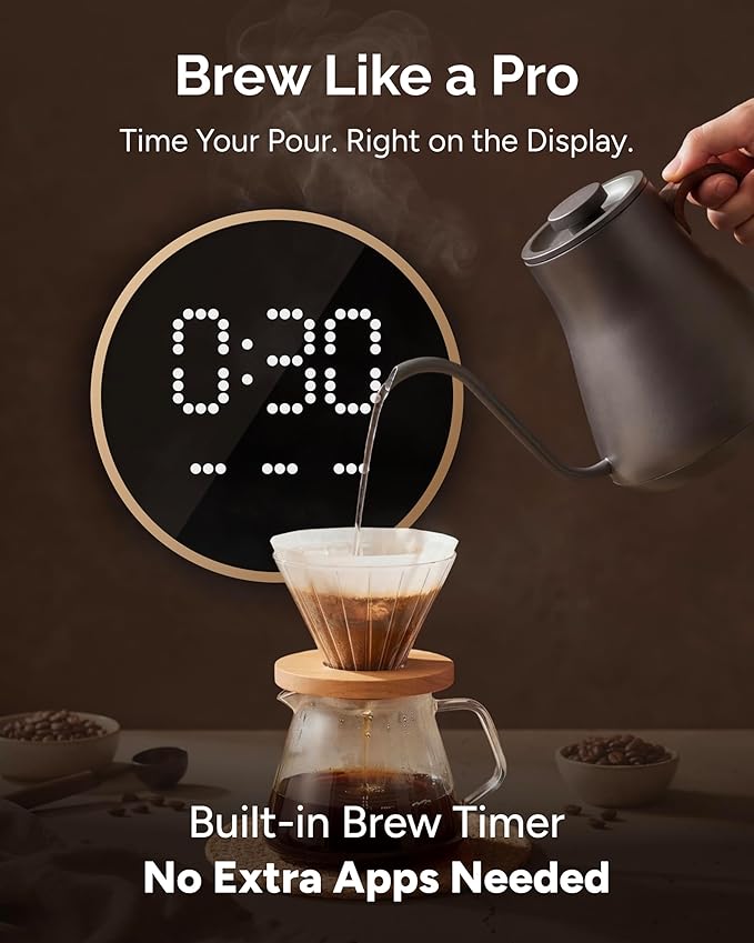 INTASTING Gooseneck Electric Kettle with Precise ±1℉ Temperature Control, Wood-Accented Handle, Stainless Steel Interior, Quick Heating Pour Over Kettle for Coffee & Tea, 0.9L, Matte Grey