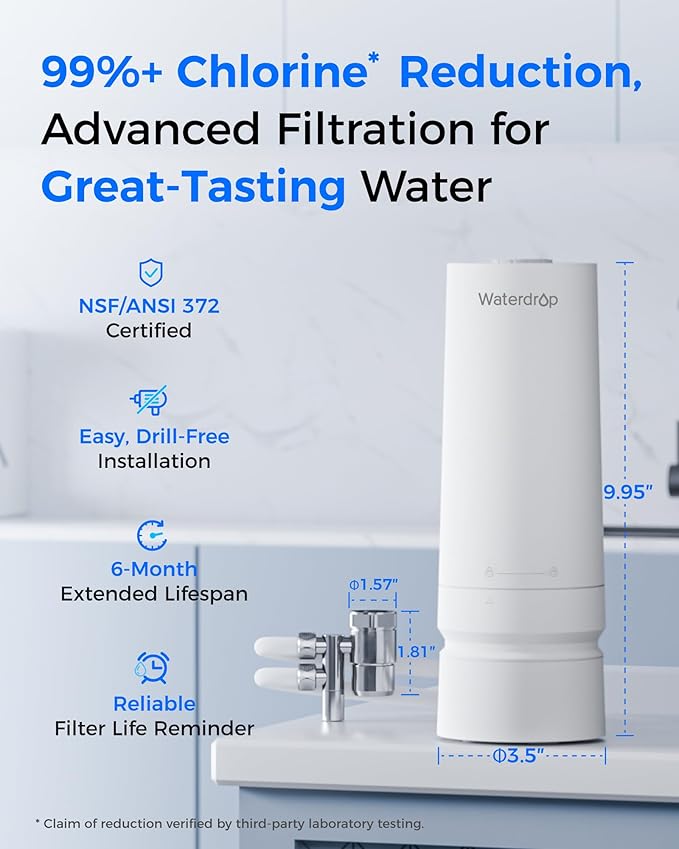 Waterdrop CTF-06 Water Filter for Sink Faucet, Countertop Water Filter System and Filter Life Reminder, Reduces Heavy Metals, Bad Odor, and 99% Chlorine, 4000 Gallons, 1 Filter