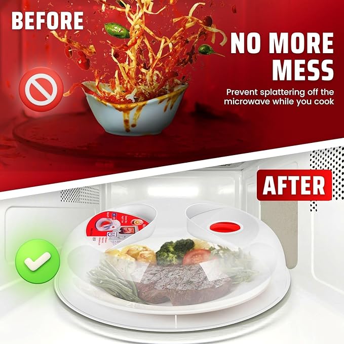Flexzion 2 Pack 10 Inch Small Microwave Splatter Cover - BPA-Free Anti-Splatter Microwave Cover with Adjustable Steam Vent, Dishwasher Safe, Transparent Plastic Food Covers for Microwave Cooking