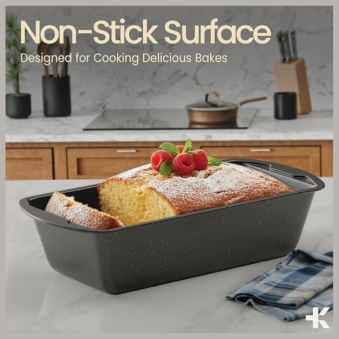 Nonstick Loaf Pan Set Pack of 4, Carbon Steel 11" Large Baking Bread Pan, Oven Safe Up to 450°F, PFOA, PFOS, PTFE Free, Space Saving Stackable Design, Stain Resistant, Dishwasher Friendly, Gray Marble