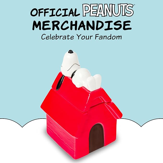 Silver Buffalo Peanuts Sculpted Ceramic Cookie Jar Featuring Snoopy and Snoopy’s House, 5.25” x 5” x 7.75”