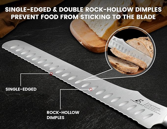 CoquusAid Bread Knife for Homemade Bread, 10.6 Inch Multifunction Serrated Knife, Razor Sharp Slicer, High Carbon German Steel Bread Cutter, Ergonomic Handle Design for Sourdough Turkey Fruit Cutting