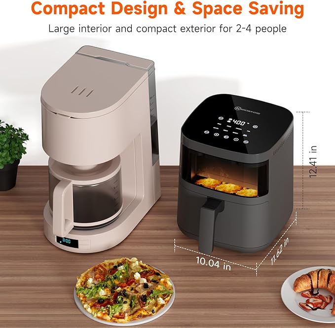 Kitchen Elite Digital Air Fryer Oven with Viewing Window and 8 Presets, 4 Quart, Touchscreen Cooker, Precise Temp Control, Elegant Gray