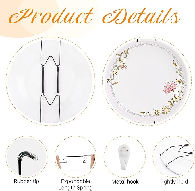 Plate Hangers for The Wall, Suitable for 12-16 inch Decorative Plate, Stainless Steel Wire Plate Holder with Wall Hooks and Rubber tip Protectors, Plate Hangers for Displaying Plates, Platter, Black