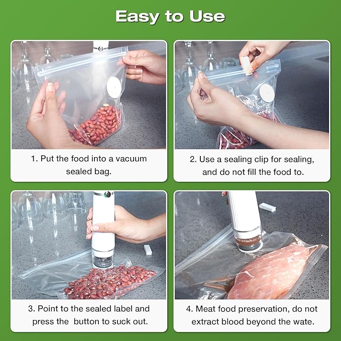 Handheld Vacuum Sealer for Food, Portable Rechargeable Wireless Vacuum Sealer with 20 Reusable Vacuum Seal Bags for Preserving Vegetables Fruit Meat
