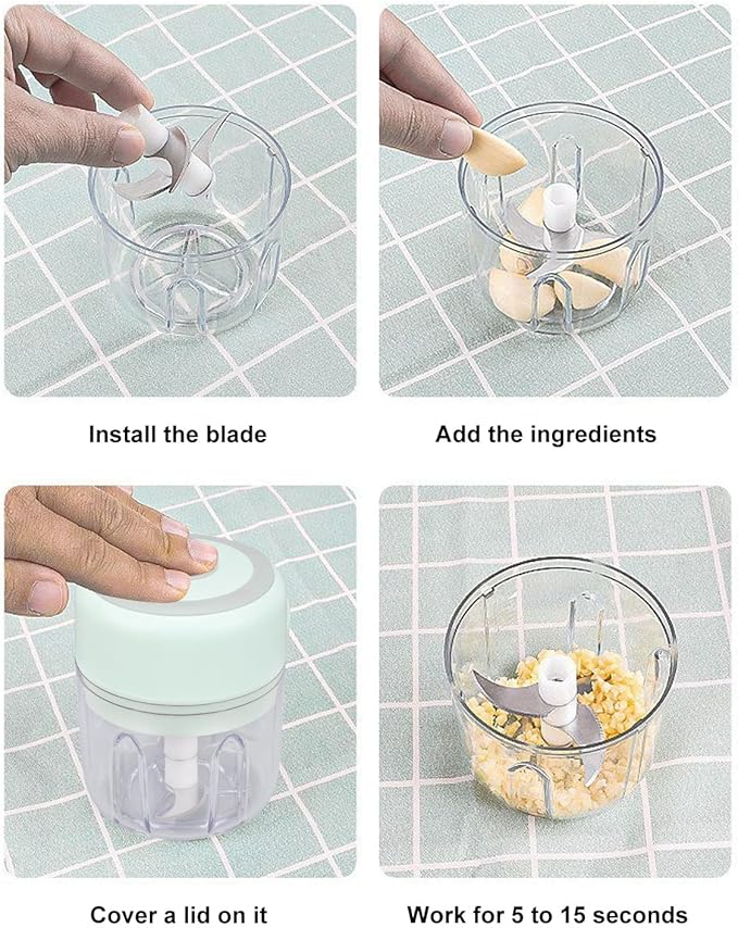 Electric Garlic Chopper, Mini Electric Garlic Chopper Large Capacity Powerful Motor 304 Stainless Steel Food Processor 250ml (Green) Baby Food Grinder