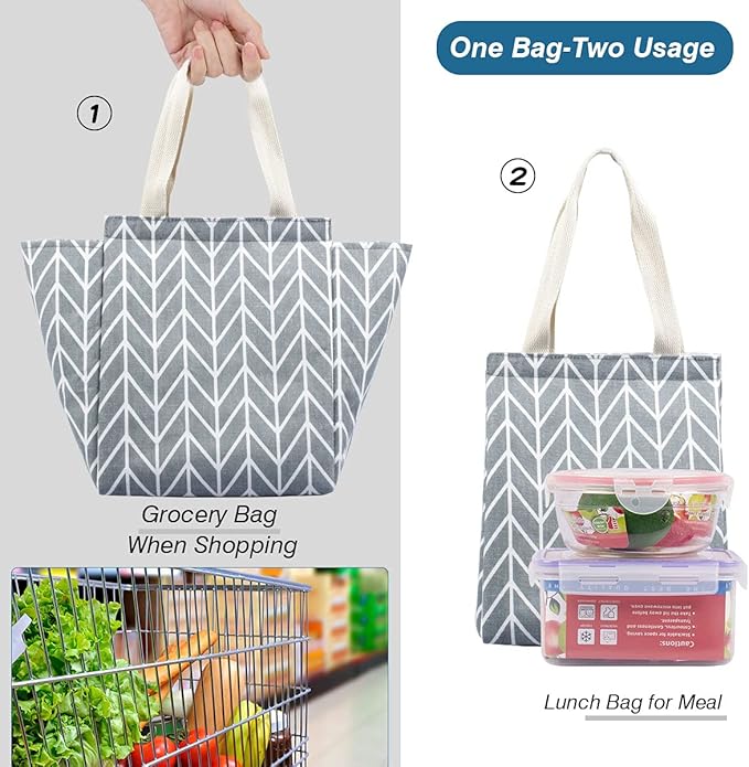 iknoe Insulated Lunch Bag for Women & Adults, 9L Foldable Wide-Open Cooler Bag with Pockets, Leakproof & Portable, for Picnic, Office, Beach(Gray diamond)
