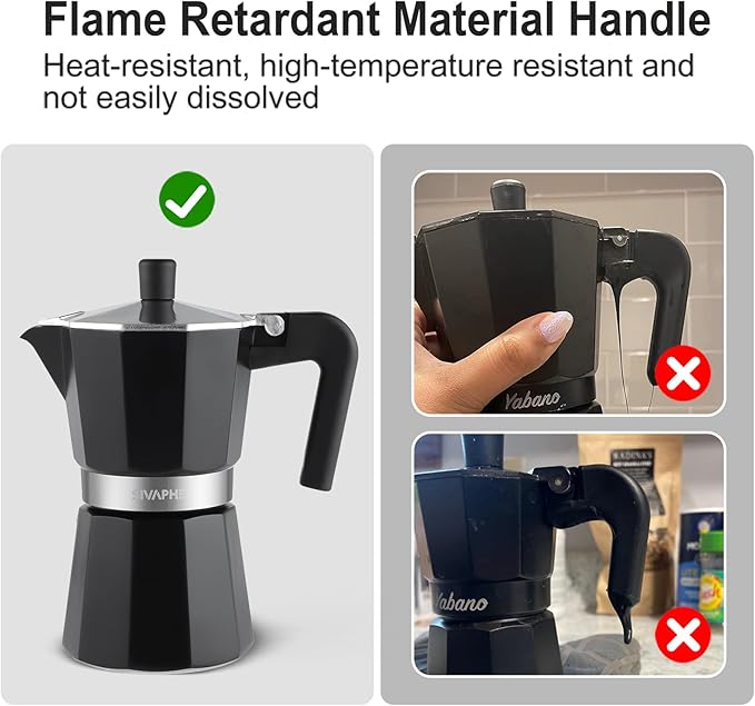 Sivaphe Aluminum Moka Pot 9 Espresso Cups, Percolator Espresso and Coffee Maker, Portable Stovetop Italian and Cuban Café Brewer for Home and Camping Black