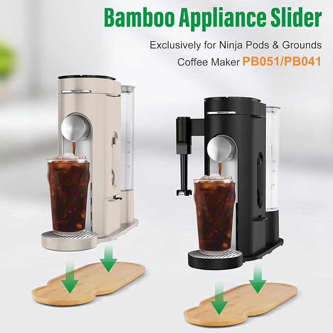 Appliance Slider for Ninja Single Serve Coffee Maker PB051/PB041, Bamboo Kitchen Appliance Sliding Tray for Coffee Maker, Coffee Slider for Countertop for Ninja Accessories, 5.9”W x 16.5”D