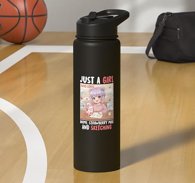 Just a Girl Who Loves Anime Strawberry Milk and Sketching Stainless Steel Insulated Water Bottle