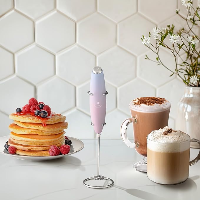 Zulay Kitchen Powerful Milk Frother Wand With 4 AA Duracell Batteries - Ultra Fast Handheld Drink Mixer - Electric Whisk Foam Maker for Coffee, Lattes, Cappuccino, Matcha & Creamer - Lavender Blush