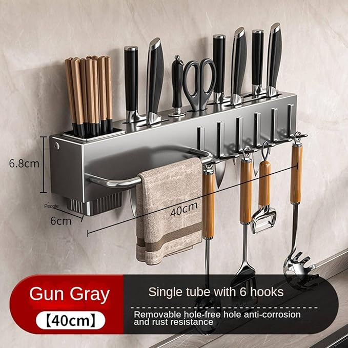 New Multi-Functional Kitchen Rack Home Wall-Mounted Knives Chopstick and Spoon Storage Rack Punch-Free cookware draining Rack