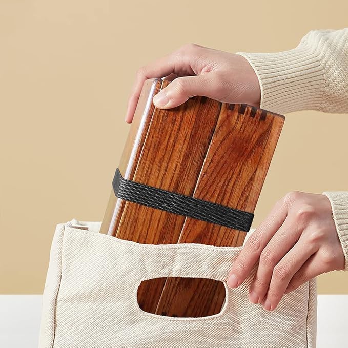 AOOSY Wood Bento Box, Lunch boxes, Japanese Traditional Natural Square Wooden Lunch Containers Women's Men's Adult Wood Bento Box with Spoon Fork kit