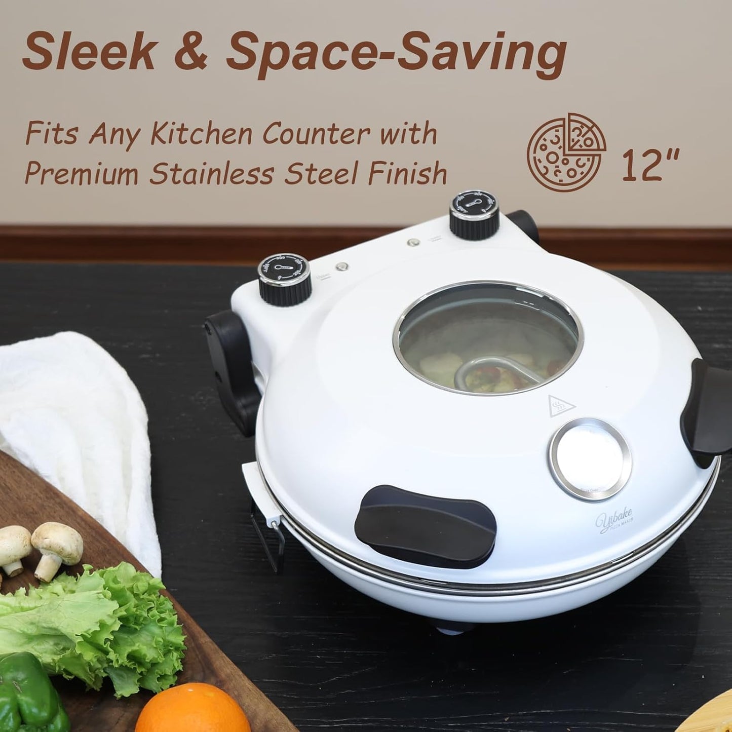 12" Electric Pizza Oven - Countertop Pizza Maker with Ceramic Stone, Heats up to 800°F, Portable Indoor Pizza Oven for Homemade Pizzas, White