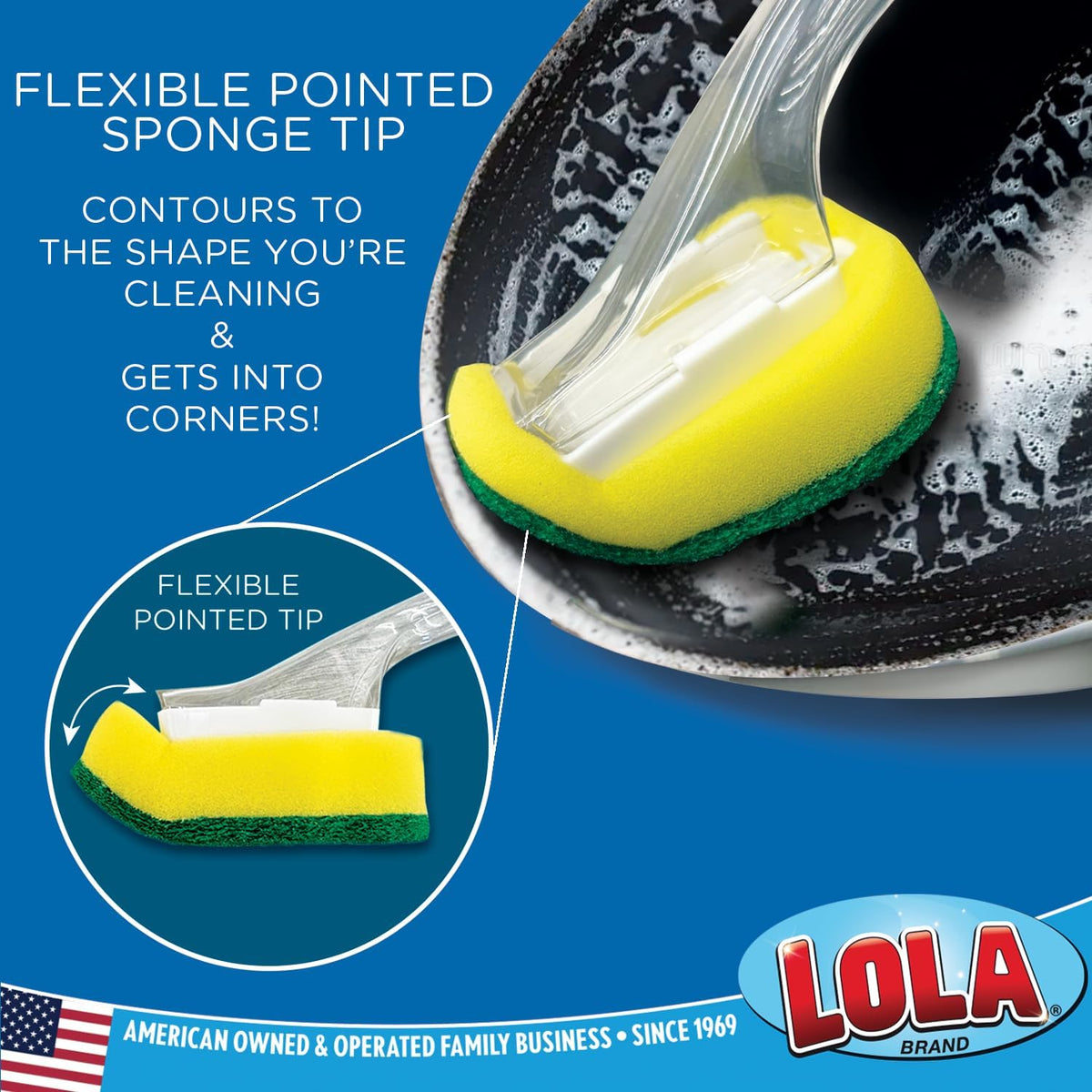 Lola Products Soap Dispenser Dish Wand Sponge Head Refills, Super Absorbent Scrubber, Non-Scratch, for Cleaning Dishes, Sinks and Cookware, 2 Pack