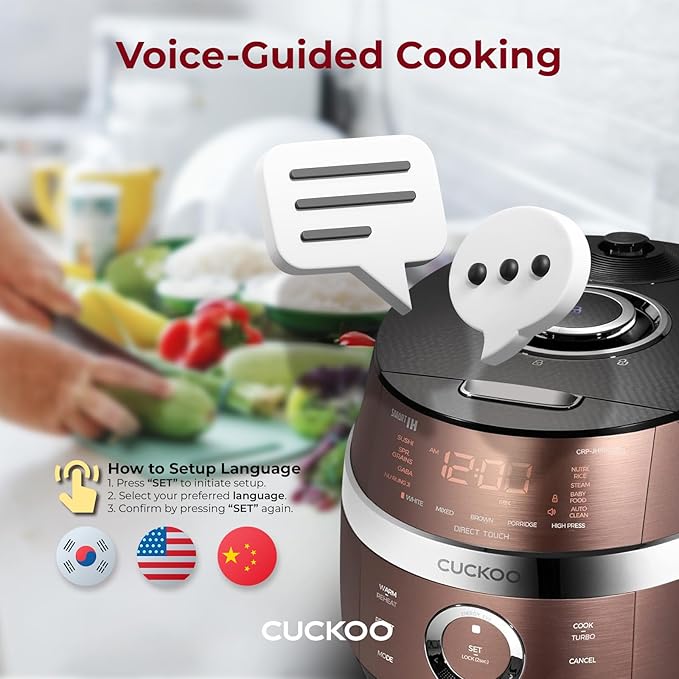 Cuckoo CRP-JHSR0609F Multifunctional and Programmable Electric Induction Heating Pressure Rice Cooker, 3-Language Voice Navigation, Intelligent Cooking Algorithm - 6 Cups, Made in Korea, Brown