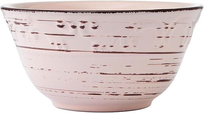 Pfaltzgraff Pink Trellis 12-Piece Dinnerware Set, Stoneware Plates and Bowls Sets for 4, Dishwasher and Microwave Safe, Rustic Garden-Inspired Design