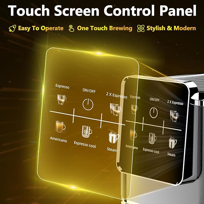 Espresso Machine 20 Bar,Touch Screen Espresso Maker with Steam Milk Frother,Compact Stainless Steel Coffee Machine for Cappuccino Latte Americano Espresso Cool,Gift for Coffee Lovers,Black