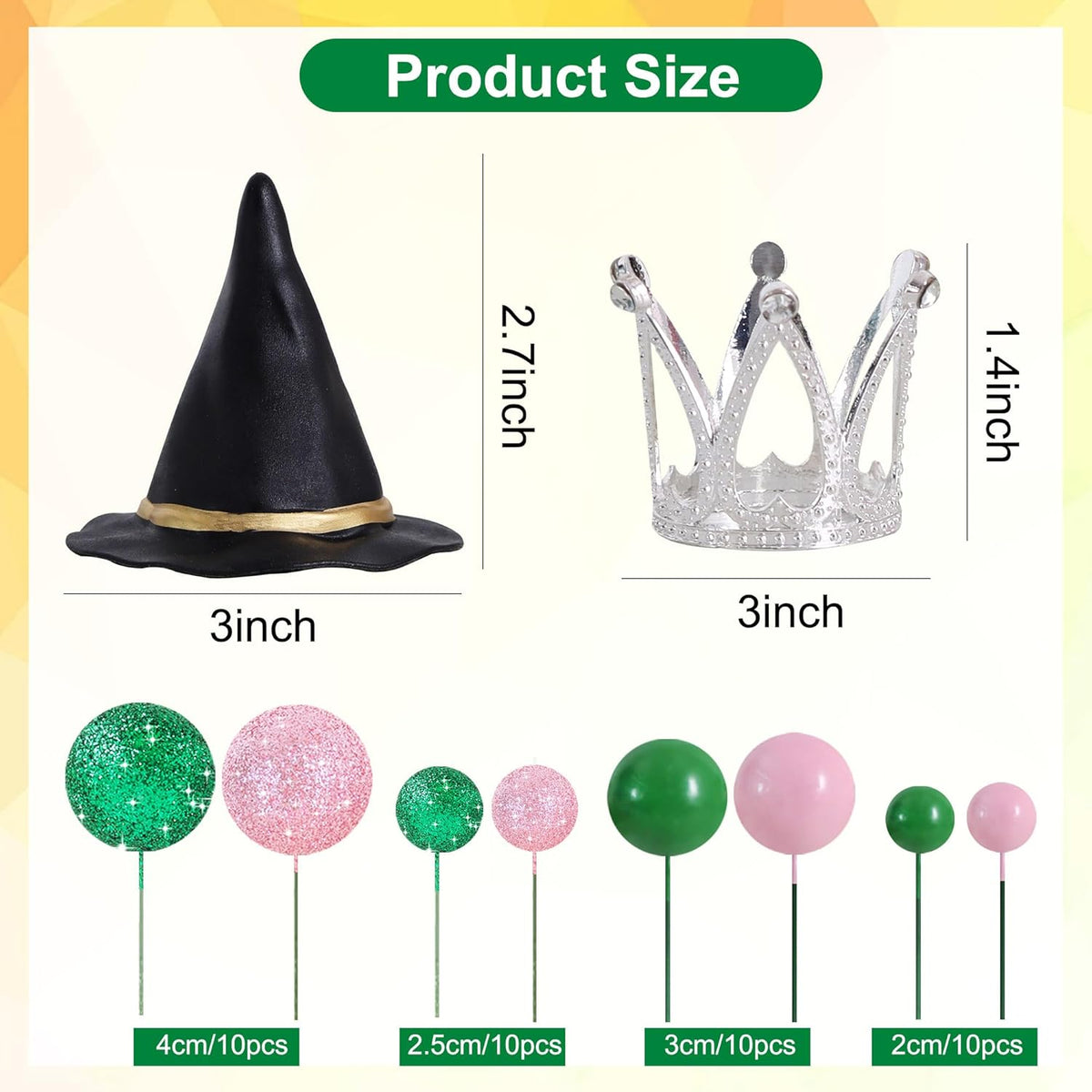 BEISHIDA 42 pcs Foam Ball Cake Toppers with Witch Hat and Crown Decorations Cake Decorations for Witch Theme Party Decor Pink and Green Decorations Supplies