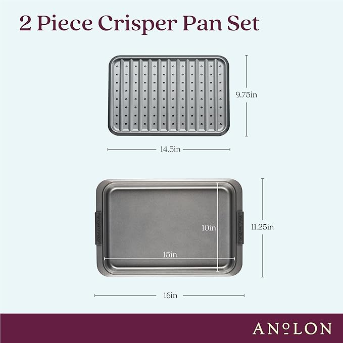 Anolon Advanced Nonstick Bakeware Set, Nonstick Cookie Sheet / Baking Sheet and Crisper Pan - 2 Piece, Graphite Gray
