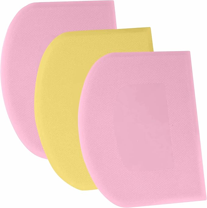 SURDOCA Dough Scraper Bench Scraper - 3P 13x7.9" Plastic Flexible Bowl Scraper, Sharp Edge & Angles Cake Scraper. Non-Slip Bakeware Decorating Tools Sculpting & Modeling Tools - Pink+Yellow+Pink