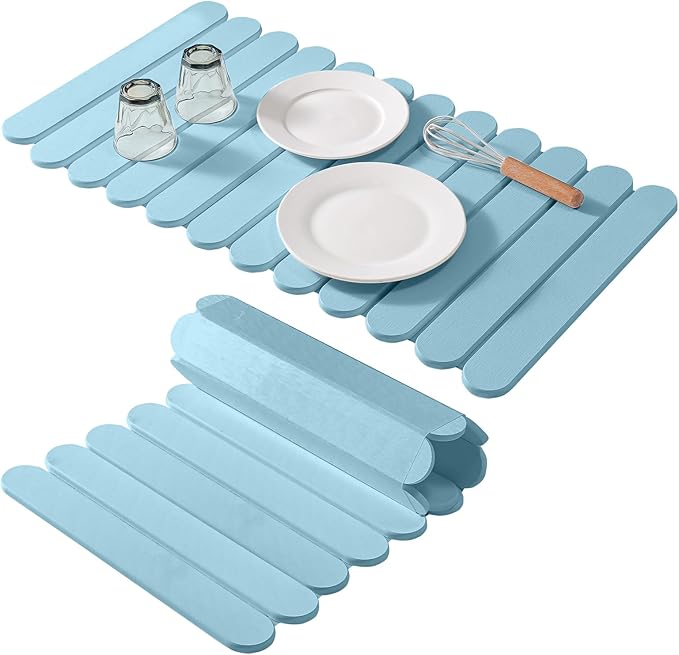 Extral Large Quick Dry Stone Drying Mat for Kitchen Counter,28"(L)x16"(W) Collapsible Eco-Friendly Absorbent Diatomaceous Earth Mat for Dishes Cups,Dish Drying Mats (Blue-Ellipse, 28x16 inch)