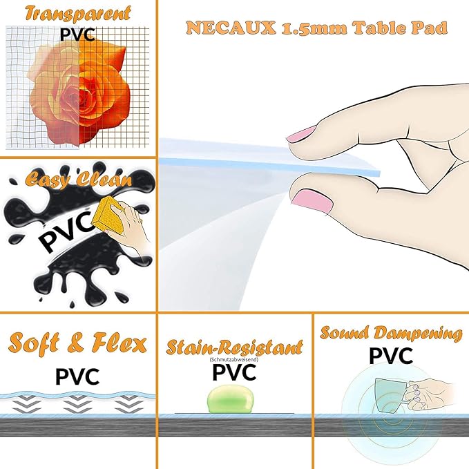 NECAUX Custom Multisize 1.5mm Thick Frosted PVC Table Cover Protector - 19 x 39 Inch Rectangular Plastic Table Cover Desk Pad Mat for Office & Computer Desk