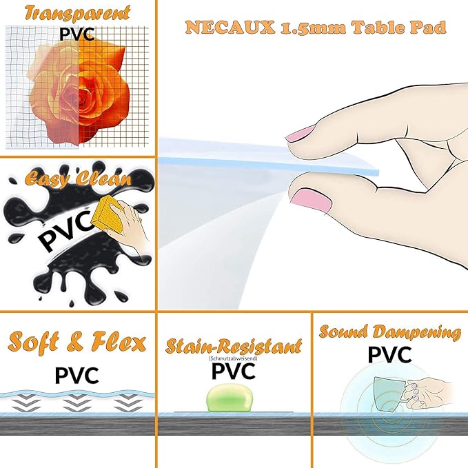 NECAUX Custom 24 x 79 Inch Clear Table Cover Protector, 1.5mm Thick Water Resistant Plastic Non-Slip Protective Table Pad Decorative Tablecloth for Meeting Table, Trainning Table, Conference Table