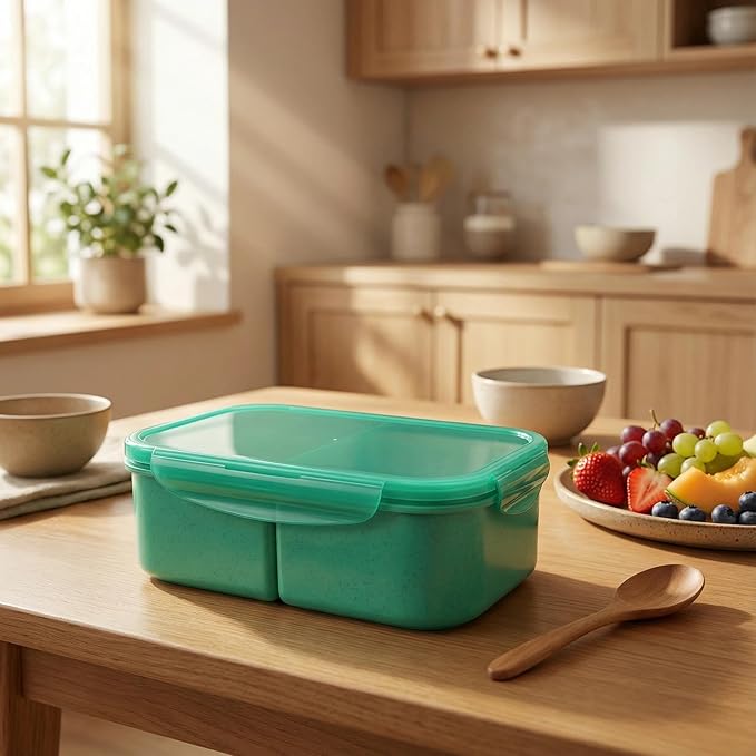 MISS BIG® Bento Box for Adults – Reusable Wheat Material Lunch Box with Compartments, Leak Proof Food Container for Meal Prep, Work & Home – Microwave & Dishwasher Safe Adult Lunch box(1900ml Green)