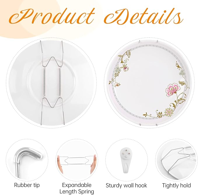 Plate Hangers for The Wall, Suitable for 16-20 inch Decorative Plate, Stainless Steel Wire Plate Holder with Wall Hooks and Rubber tip Protectors, Plate Hangers for Displaying Plates, Platter, Silver