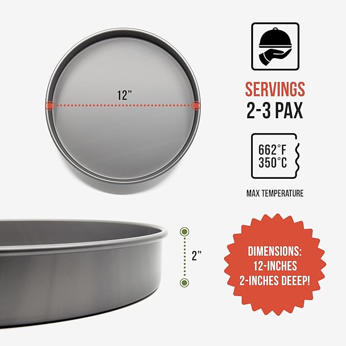 Chef Pomodoro Chicago Deep Dish Pizza Pan 12 Inch, Hard Anodized Aluminum Pizza Pan for Oven, Pre-Seasoned Bakeware Kitchenware, Non-Stick Round Pizza Pans (12-Inch)