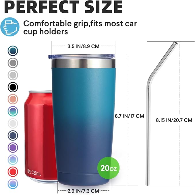 Volhoply 20oz Stainless Steel Tumbler with Lid and Straw Bulk 12 Pack,Double Wall Insulated Travel Iced Coffee Mug Fits Cup Holder,Powder Coated Cups for Cold Drinks,Christmas Gifts（Dark Night,12 Set）