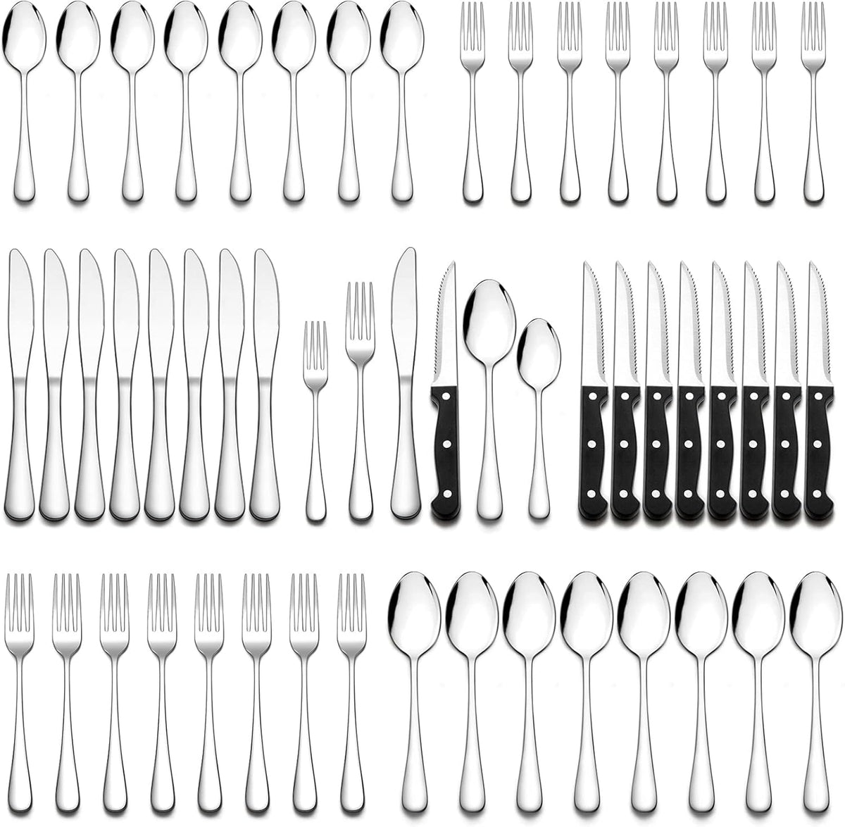Wildone 72-Piece Silverware Set with Steak Knives, Stainless Steel Flatware Cutlery Set Service for 12, Tableware Eating Utensils Include Knives/Forks/Spoons, Mirror Polished, Dishwasher Safe