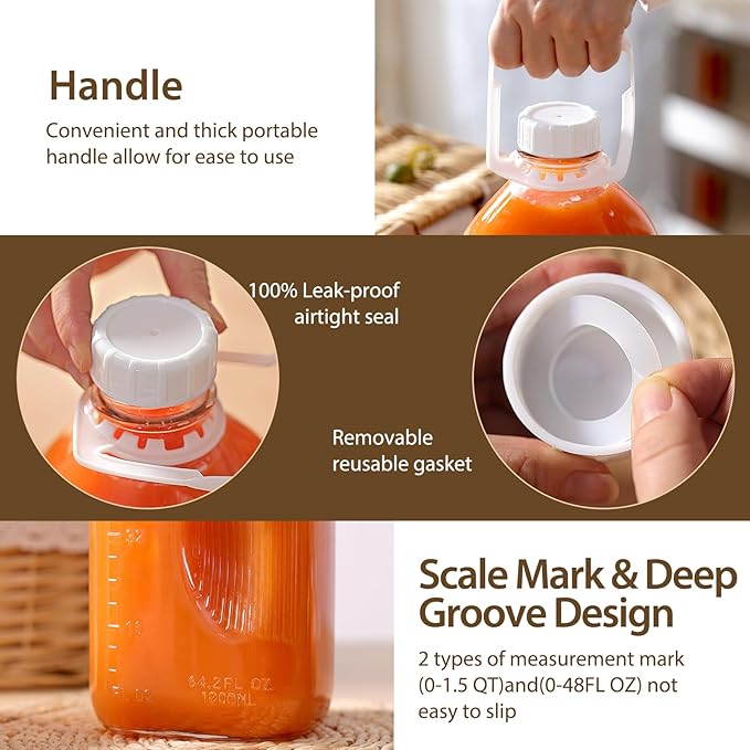 CUCUMI Glass Milk Bottle with Reusable Strong Airtight Screw Lid, 1 Pack 64 Oz Glass Juice Bottles for Almond Milk